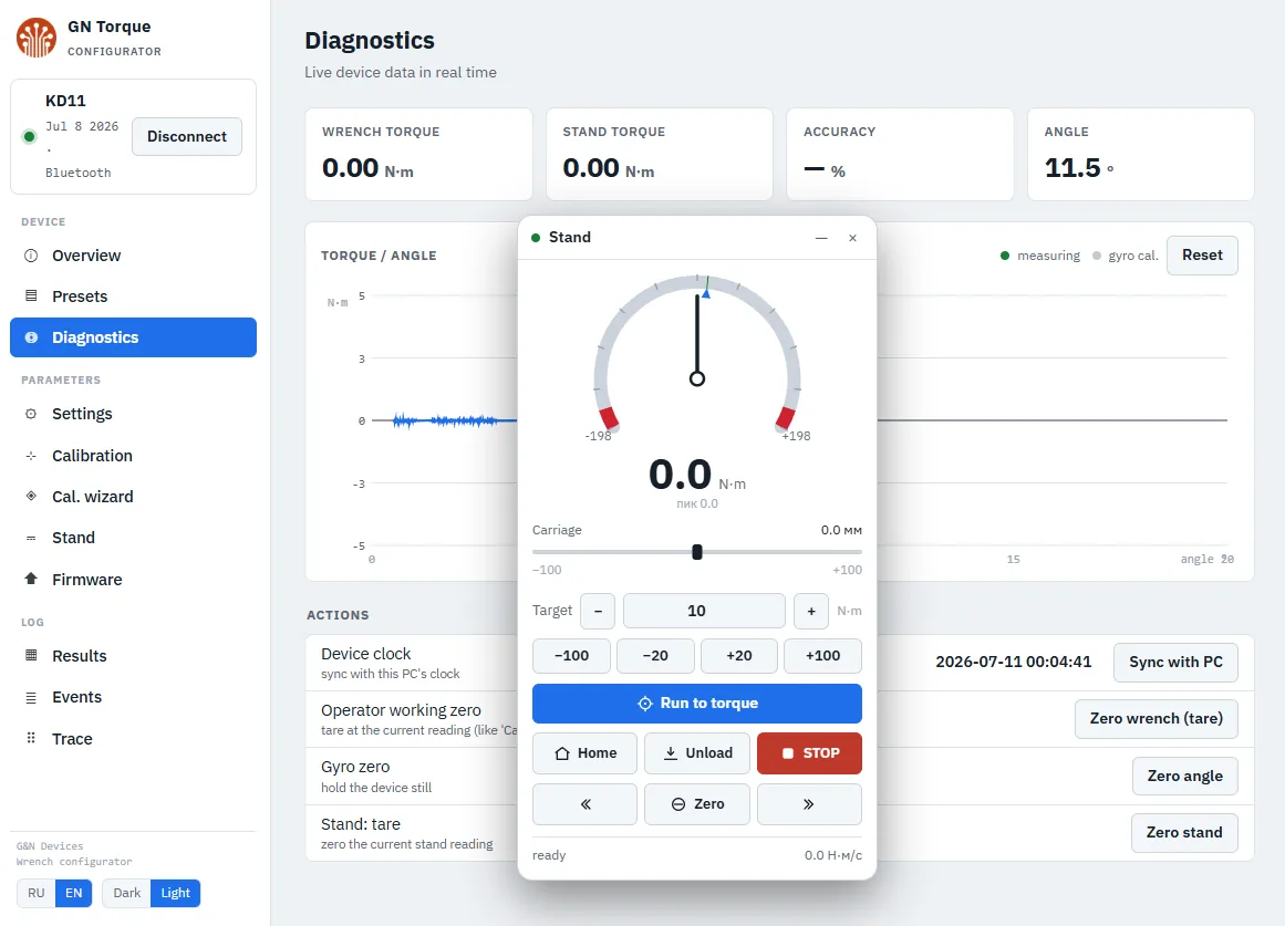 Diagnostics screen